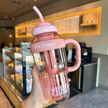 1pc Large Capacity Straw Ice Cup (Lucky Cat Design), 1200ml Sports Water Bottle, Summer Plastic Cup, Bubble Tea Cup, Large Capacity Cute Big Belly Straw Ice Cup, Outdoor Travel Water Bottle - Multicolor - View 14