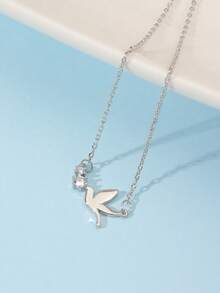 1pc Fashionable Stainless Steel Men's Silver Bird Pendant Necklace, Elegant Cubic Zirconia Exquisite Neck Accessory, Birthday Gift For Boyfriend/Husband, Suitable For Daily Wear - Silver - View 2