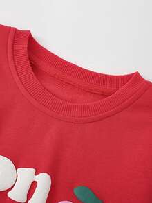 Girls Long Sleeve Sweatshirt With 3D Puff Letter Mon Amour & Cherry Patch Print, Loose Sweet Casual Pullover Top For Toddlers - Red - View 4