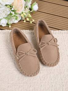 Simple Cute Children's Flat Driving Loafers With Deep Textured Wear-Resistant Sole - Khaki - View 3