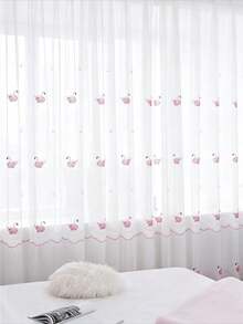 1PC Rod Pocket Modern Swan Embroidered Jacquard Sheer Curtain, Light Filtering Decorative Divider Curtain For Living Room, Bedroom, Dining Room - Pink - View 4