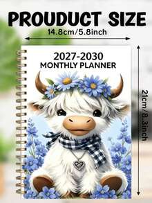 2027-2030 Monthly Planner, 4-Year Calendar, Purple Floral Highland Cow Theme Cover Design Diary, Annual Schedule Planner, Monthly Tab Pages, 48-Month Calendar, 5.5x8.3 Inch Thick Paper - A - View 7