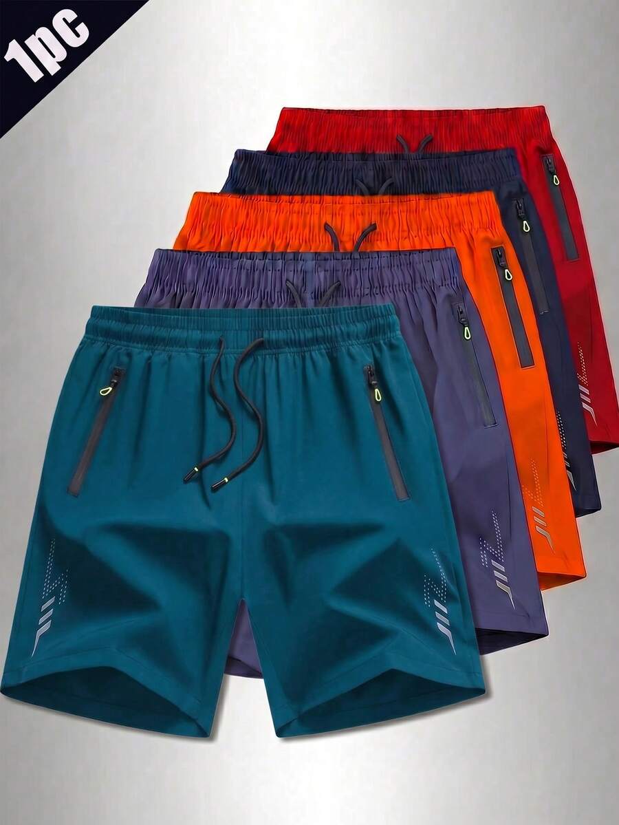 Men's Quick-Dry Workout Shorts,Stretch And Breathable Training Shorts With Zippered Pockets And Reflective Strips,Suitable For Workout And Training - Lake Blue - View 1