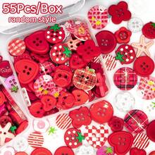 11/22/33/44/55/66/77/88/99Pcs Boxed Red Mixed Color Handmade Button Set, Heart Floral Star Plaid Print Resin Buttons, Multi-Hole Sewing Buttons Suitable For DIY Handmade Scrapbook Decoration Buttons, Clothing Accessories - Multicolor - View 17