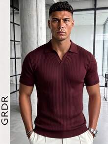 Suéter de punto de manga corta de unicolor para hombres GRDR, de moda para el verano - Burdeos - Ver 4