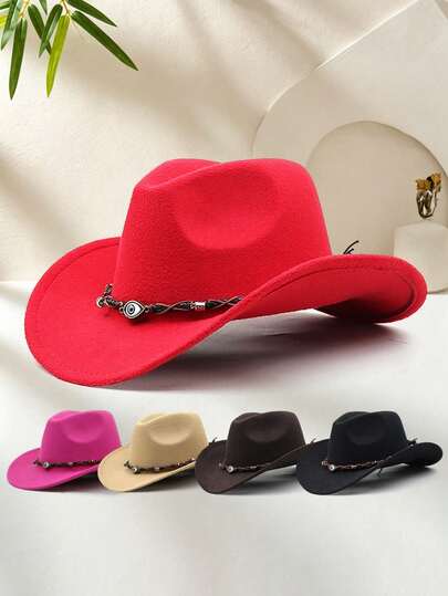 1pc Unisex Western Felt Cowboy Cowgirl Hat Wide Curved Brim Vintage Cowboy Hat For Men Women, Perfect For Horse Racing Events, Country Music Concert