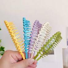 6 piezas de diademas de plástico con dientes de onda de color nuevo y simple - Multicolor - Ver 4