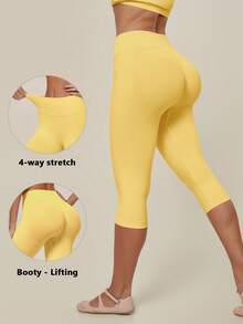 TimeOff Women's 1pc Solid Color Tummy Control Butt Lifting Slimming Sports Mid-Length Shorts - Yellow - View 11