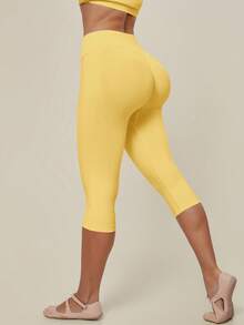 TimeOff Women's 1pc Solid Color Tummy Control Butt Lifting Slimming Sports Mid-Length Shorts - Yellow - View 6