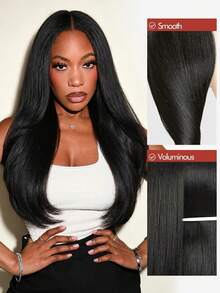 Quantum Love Half Wig Yaki Straight V Part Wig Inward Curl Ends Layered Synthetic Hair Black 24In - Black - View 3