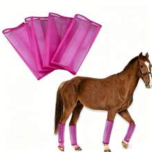4件組飛馬馬靴附馬蹄繩結，透氣網布騎乘靴，戶外牧場防蚊馬具，耐用透氣馬術腿部護套 - 粉紅色 - 查看 3