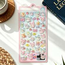 Japanese Style Crystal Fun Cute Stickers, Cute Cartoon DIY Phone 3D Embossed Stickers, 3D Decorative Stickers With Cute Cat, Dog, Rabbit, Bear, Bow, Four-Leaf Clover, Heart, Honey Patterns, Cute 3D Embossed Stickers, Character Stickers, Book Stickers, Toy Cartoon Embossed Crystal Stickers - Multicolor - View 7