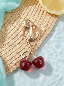 1pc Unique Cherry Keychain With Shiny Resin Pendant, Suitable For Women's Wallets And Bags, Bag Charm, Travel And Portable Use - Multicolor - View 5