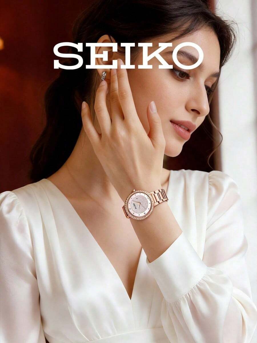 Seiko 女款玫瑰金石英手錶 閃亮錶盤 水晶錶圈 腕錶 約會之夜 週末早午餐 週年慶祝 送給她的禮物 - 玫瑰金 - 查看 1