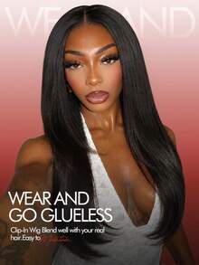 Quantum Love Half Wig Yaki Straight V Part Wig Inward Curl Ends Layered Synthetic Hair Black 24In - Black - View 7