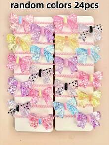 12/24/36pcs Random Glitter Sequin Holographic Bow Hair Ties, Colorful 3D Bow High Elastic Hair Bands - Multicolor - View 10