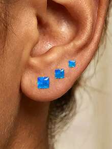 3PCS Stainless Steel Shiny Square Zirconia Stud Earrings Sets For Women 18K Gold Plated Fashion Korean 3/4/5mm Helix Tragus Cartilage Piercing Jewelry - 3PCS-gold 11 - View 1