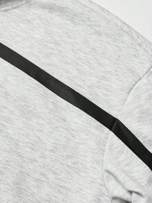 Black Curved Line Patchwork Men's 2-Piece Set, Half-Zip Stand Collar Sweatshirt With Drawstring Draped Wide Leg Pants, American Street Style Casual Outfit - Light Grey - View 5