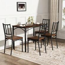 Dining Table Set, Bar Table With 4 Dining Chairs, Kitchen Table With Chairs, Industrial Breakfast Table For Kitchen, Living Room, Party Room, Walnut Wood, 110cm*60cm*76.5cm - Brown - View 4