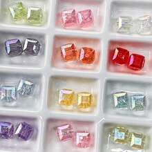 72pcs AB Color Faceted Sugar Cube Acrylic Beads, Iridescent Multi-Cut Square Straight Hole Beads For Diy Bracelets Keychains Handmade Craft Supplies - Multicolor - View 4