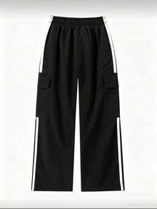 Calça Longa Esportiva Casual de Outono com Múltiplos Bolsos para Homens, Calça de Fitness Minimalista e Fashionável para Uso Externo, Preta - Preto - Visão 4