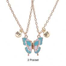Back To School 2pcs Butterfly Magnetic Pendant Necklace For Girls, Cute Cartoon Colorful Butterfly BFF Necklace, Adjustable Geometric Jewelry Gift, Couple Necklace Accessories - one-size - View 22