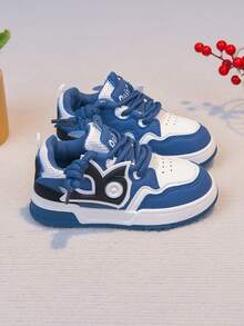 1 Pair Back-To-School Essential Casual Two-Tone Patchwork Hip-Hop Thick Sole Sports Sneakers Streetwear Lace-Up Skate Shoes Non-Slip - Blue - View 6