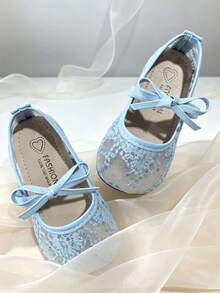1 Pair Girls' Lace Princess Shoes, Chinese Style Embroidered Mesh Soft Sole Shoes, Children's Party Embroidery Dance Shoes, Suitable For 3-12 Years Old - Blue - View 2