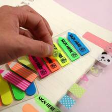 5pcs Colorful Fluorescent Index Tabs Cartoon Animal Letter Number Page Divider PET Writable Sticky Notes Notebook Classification Labels Bookmark Indicator Stickers Student Stationery Back To School Essentials - one-size - View 7
