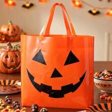 5pcs Halloween Gift Bags, Halloween Pumpkin Face Tote Bags, Halloween Party Decoration Gift Bags, Halloween Candy Bags, Halloween Decorations, Halloween Party Supplies, Halloween Store Shopping Bags, Durable Plastic Bags, Halloween Storage - Multicolor - View 7