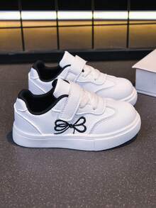 Children's Simple Embroidered Bow Knot Shoes, Versatile Hook And Loop Infant Toddler White Sneakers - White - View 2