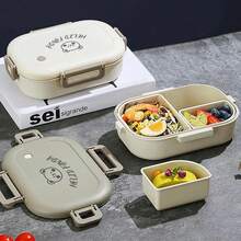 可愛卡通 PP 塑料便當盒 成人用,可微波加熱午餐盒,分格食物儲存盒,防漏零食盒附蓋,旅行食物盒,學生學校午餐盒 - 彩色 - 查看 3