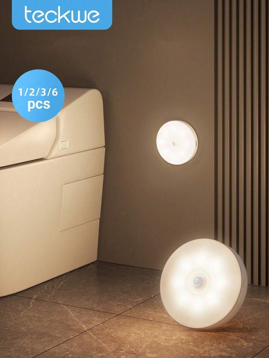 Teckwe 6件/3件/2件/1件 LED無線感應壁燈,可充電夜燈自動開關,適用於廚房、臥室、客廳、走廊、浴室、房間裝飾 - 白色 - 查看 1