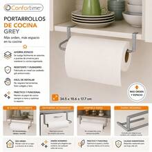 KIWI Grey 34.5cm Kitchen Roll Holder For Hanging On Shelf Or Cabinet Door, Anti-Corrosion Metal Kitchen Paper Holder, Compact Organizer For Kitchen And Pantry - 掛灰 - 查看 5