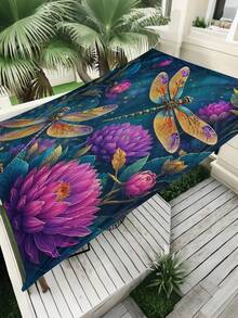 1件裝蝴蝶與花朵印花遮陽布，戶外探險遮陽布與防水布，2D平面印花帳篷，可水洗，適用於花園、露營、海灘等多種場景，附4條固定繩與4個地釘，不含框架 - 彩色 - 查看 5