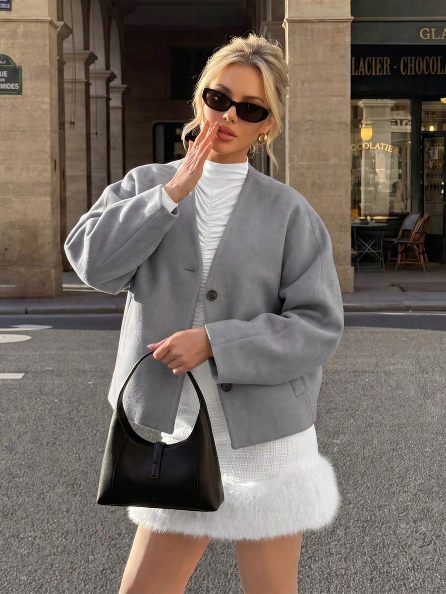 Cardigan Wanita Model V-Neck untuk Musim Gugur/Dingin - Bahan Wol Gaya Inggris