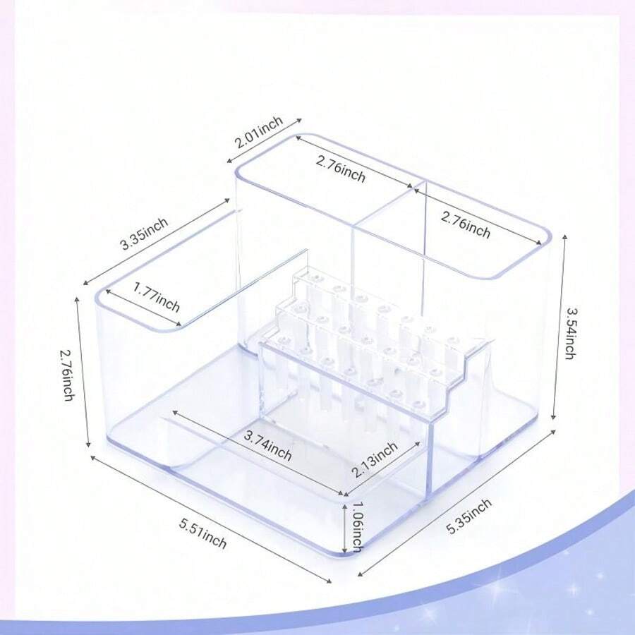 1pc Nail Art Tool Storage Box, Suitable For Storing Nail Drill Bits, Nail Files, Nail Brushes, Suitable For Home And Nail Salon Use, Nail File Holder, Nail Pen Storage, Gel Nail Brush Sponge Container, Portable Rectangular Plastic Transparent Nail Supplies Storage Box (Nail Tools Not Included) - View 1