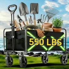 INBRAVE 220/450/680 LBS Capacity Heavy-Duty All-Terrain Folding Wagon Cart - Stainless Steel Frame With 600D Oxford Fabric, Collapsible Multifunctional Utility Wagon For Camping, Gardening, Beach, Shopping - No Assembly Required, Black - View 17