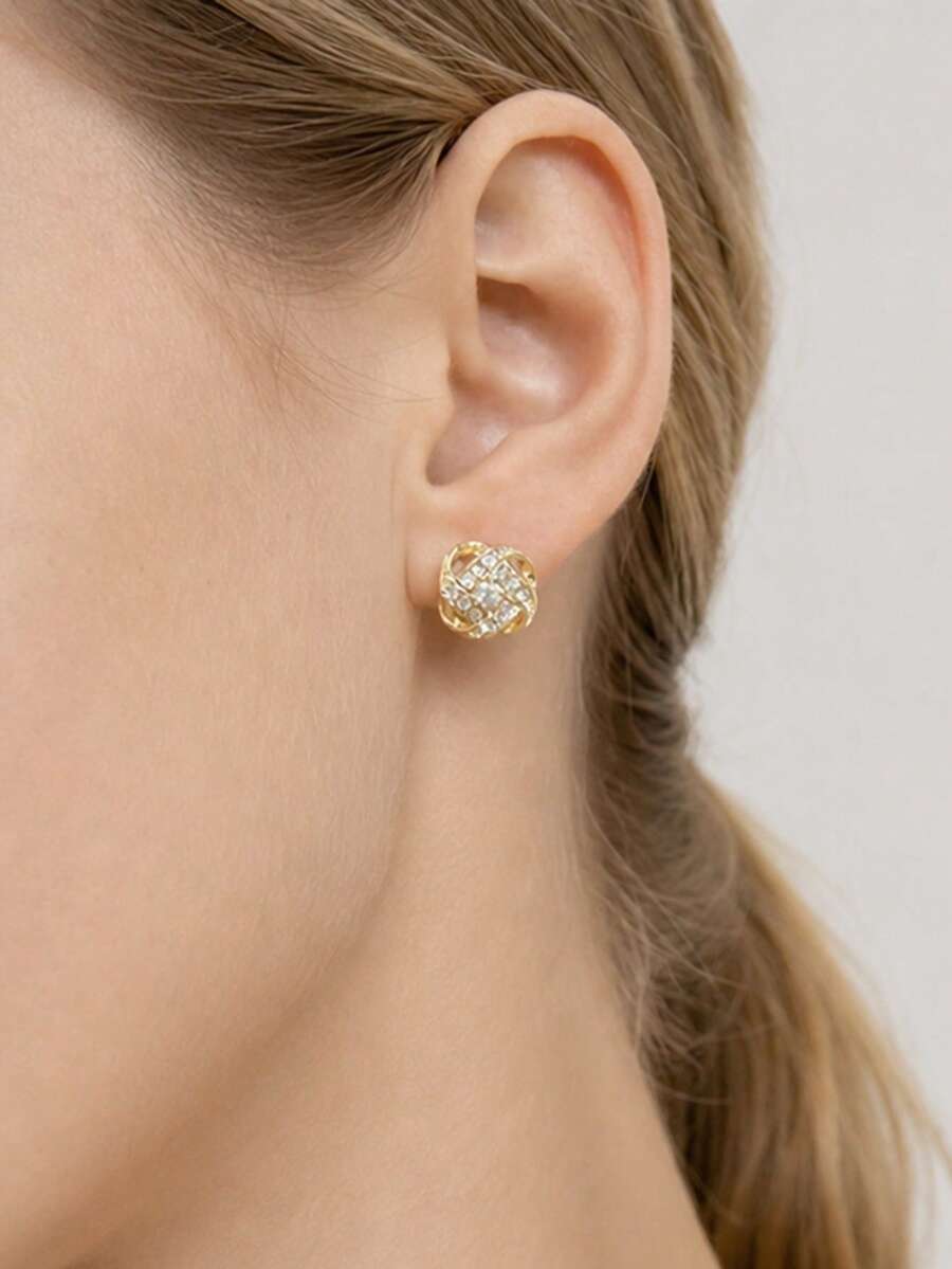 18K Gold Plated High-End Fashion 925 Sterling Silver Unique Floral Zirconia Inlaid Hollow Stud Earrings For Women Daily Wear - Floral Earrings - View 1