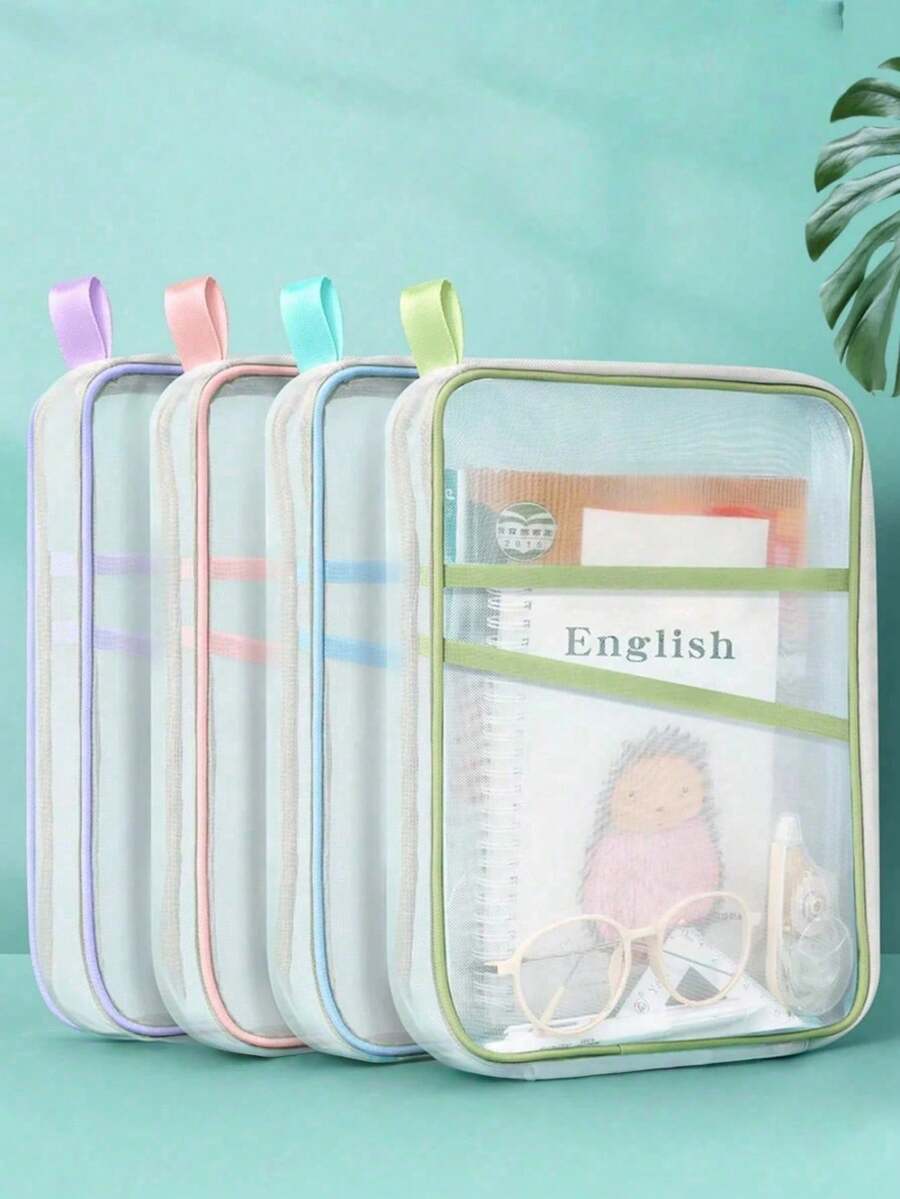 Tas Organizer Jaring Nilon Dua Lapis A4, Tas Penyimpanan Berkas Jaring Berbentuk L Tebal Kapasitas Besar, Ransel Ritsleting Portabel untuk Pelajar, Tas Klasifikasi Mata Pelajaran Ujian dengan Pegangan, Tas Kertas Ujian Transparan untuk Pelajar, Berkas B - A - View 1