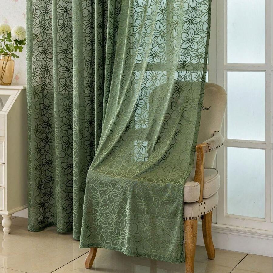 NOSBEI 1PC Small Cherry Blossom Jacquard Floral Grommet Curtain, Light Filtering Privacy Window Drapes, For Living Room Bedroom Home Decor - Flower Pattern 1 - View 1