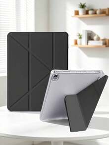 黑色多折筆槽平板保護殼，相容 iPad Mini 4/5/6/7/Air/Air 2/9.7/10.2/10.5/10.9 (Air 4-Air 8)/Pro 11/10th Gen/A16/Pro 11 2024/12.9/Pro 13 2024 機型，內裡因染色批次可能略有色差，內建筆槽，不含筆 - 黑色 - 查看 2