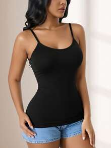 CELILIN Atasan Camisole Bergaris Hitam untuk Wanita, Atasan Tanpa Lengan Model Racerback Slim Fit yang Menawan, Pakaian Dalam Serbaguna untuk Melapisi Pakaian Lain - Hitam - View 7