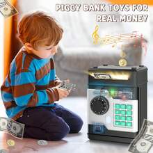 Automatic Electronic Piggy Bank Boys And Girls, Simulated Password & Fingerprint Dual Unlock Design, Large-Capacity Money Storage Toy, Educational Birthday Kids Aged 3-10, Classic Black Style - Black - View 5