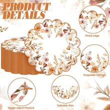 20/50Pcs 13.5 Inch Orange Autumn Harvest Floral Border Placemats, Disposable Tea Party Placemats, Suitable For Table Setting, Event Party, Wedding, Wedding Banquet, Birthday Decoration - View 4
