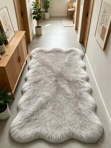 1pc Light Gray Wavy Edge Asymmetrical Area Rug, Decorative Carpet, Floor Mat, Living Room Rug, Bedroom Rug, Universal Carpet - Light Grey - View 6
