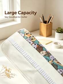1pc Cartoon Cat Print Roll Up Pencil Case, Multi Slots Canvas Drawstring Pen Wrap, Dual-Use Portable Makeup Brush Storage Bag For Art Painting - Multicolor - View 5