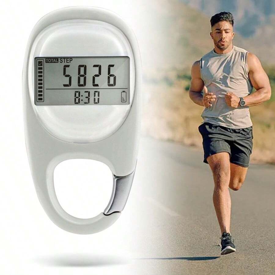 Pedometer 3D Walking Pedometer, Portable Sports Step Counter With Carabiner Clip - White - View 1