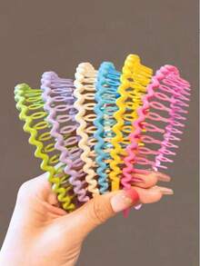 6 piezas de diademas de plástico con dientes de onda de color nuevo y simple - Multicolor - Ver 10