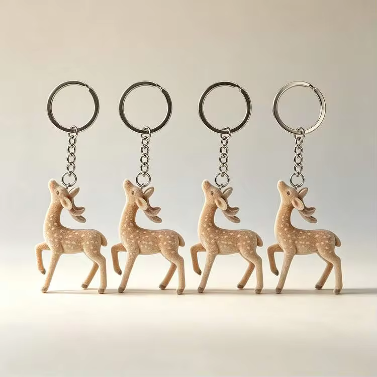 1 Set 4pcs Gantungan Kunci Seri Beludru Unisex Liontin Rusa Aksesori Hiasan Tas - MultiWarna - View 1